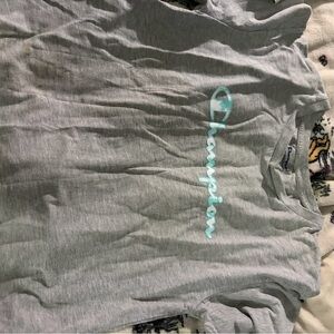 Champion Light Gray Tee with Aqua Logo